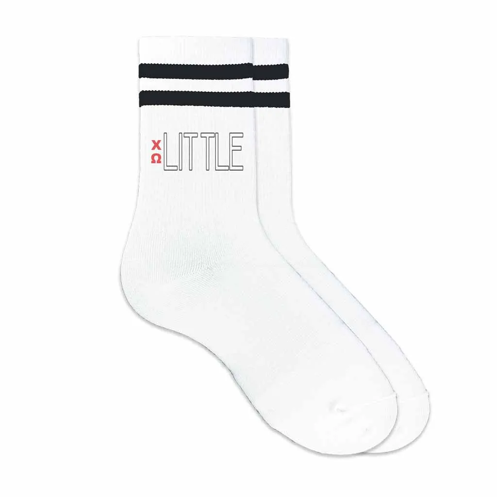 Chi Omega Sorority Striped Cotton Crew Socks with Greek Letters for Big and Little