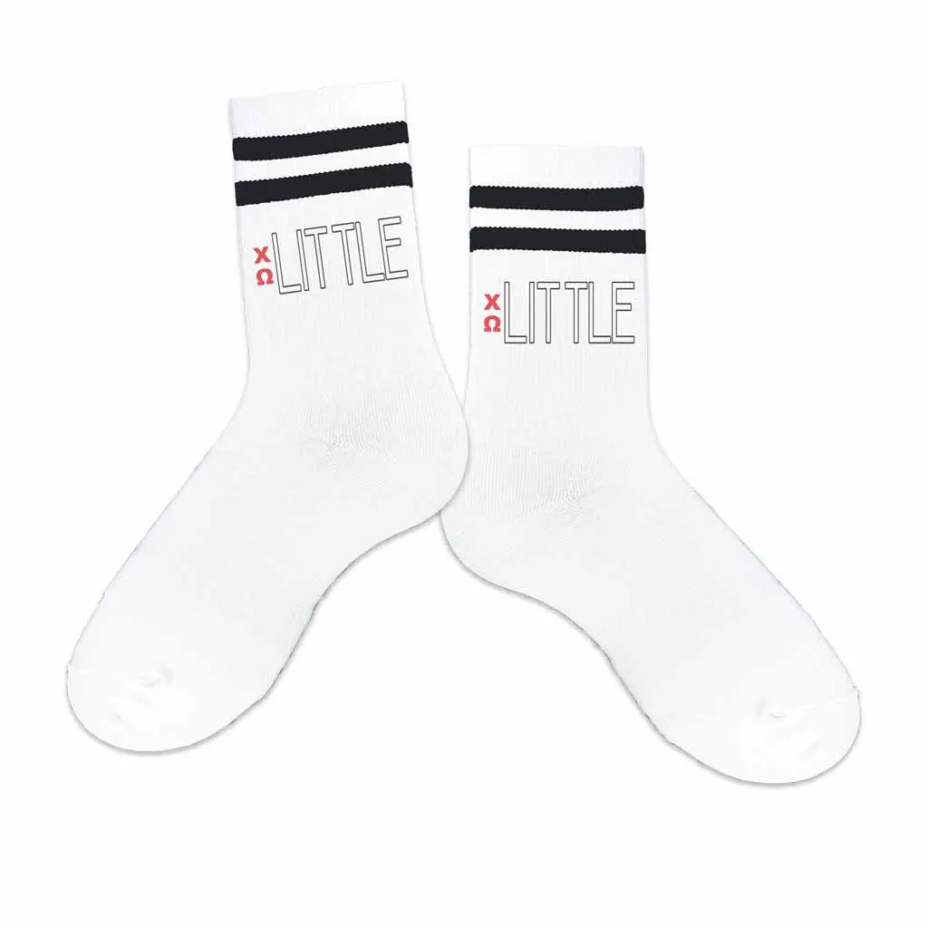 Chi Omega Sorority Striped Cotton Crew Socks with Greek Letters for Big and Little