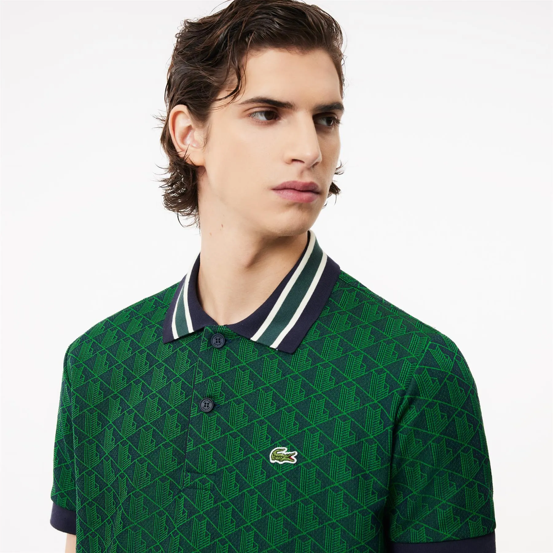 Classic Fit Navy/White Polo Shirt with Contrast Collar and Monogram Motif - SS24