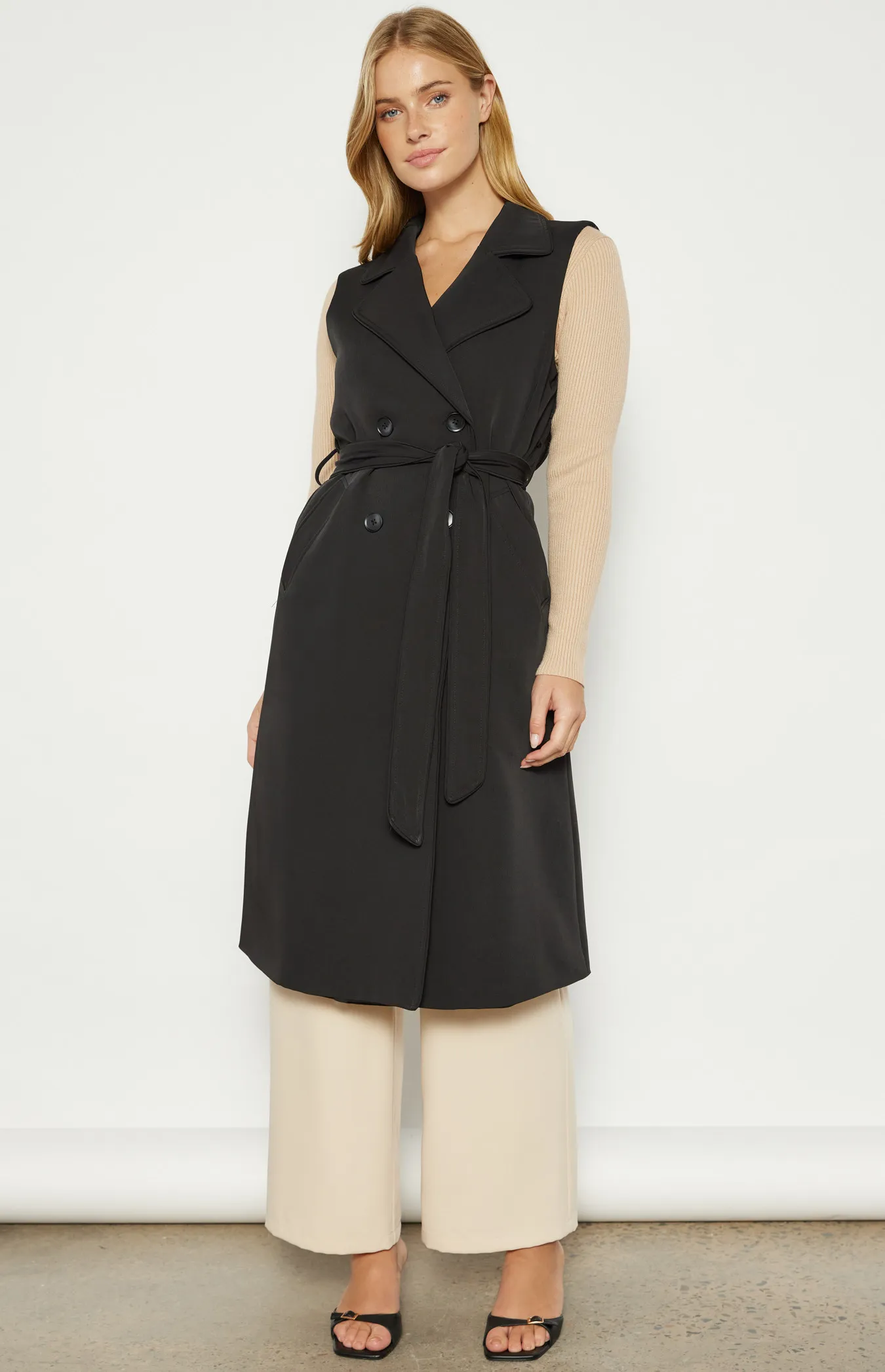 Contrast Stitching Longline Sleeveless Trench Coat (WJT228B)