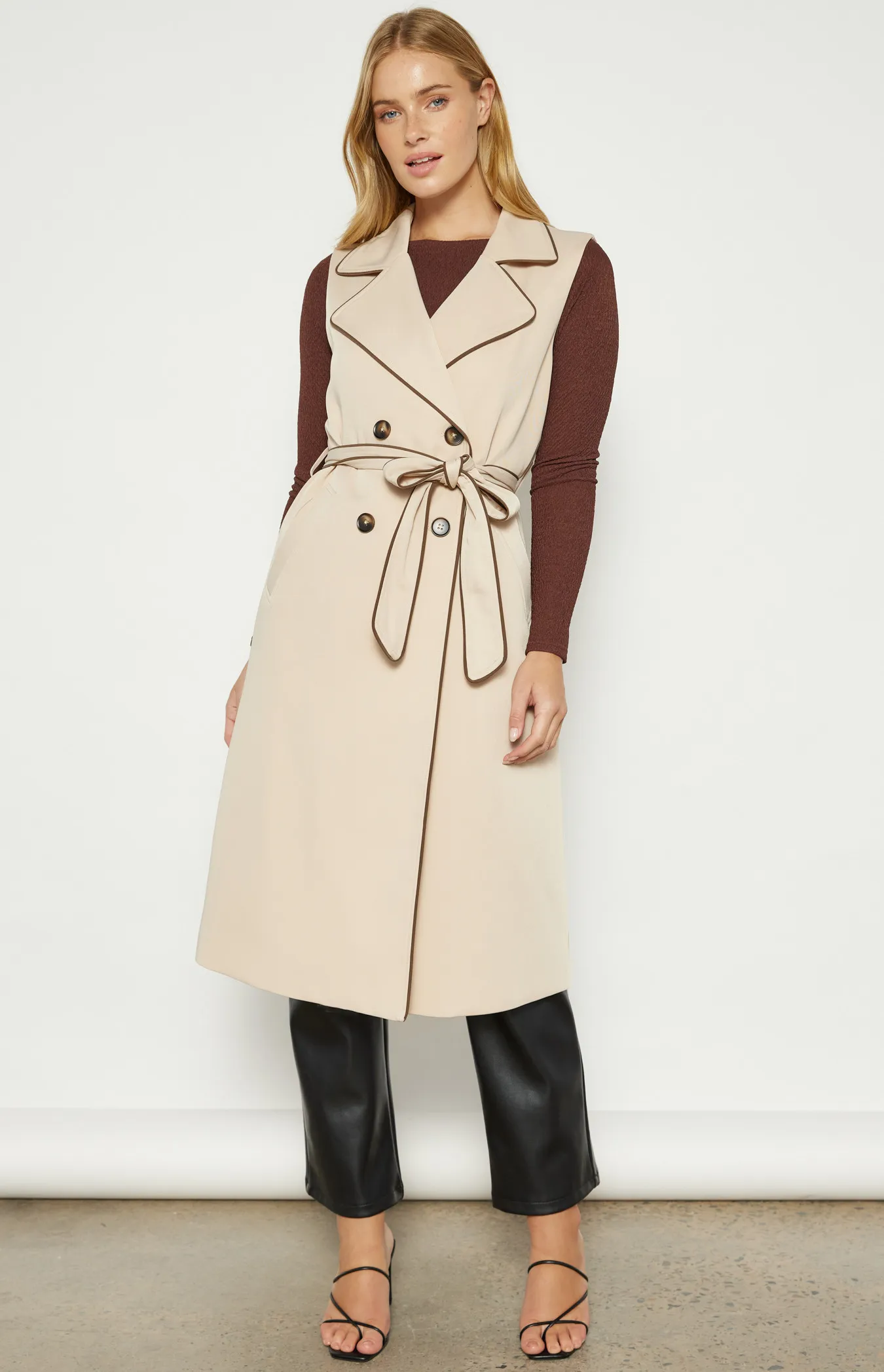 Contrast Stitching Longline Sleeveless Trench Coat (WJT228B)