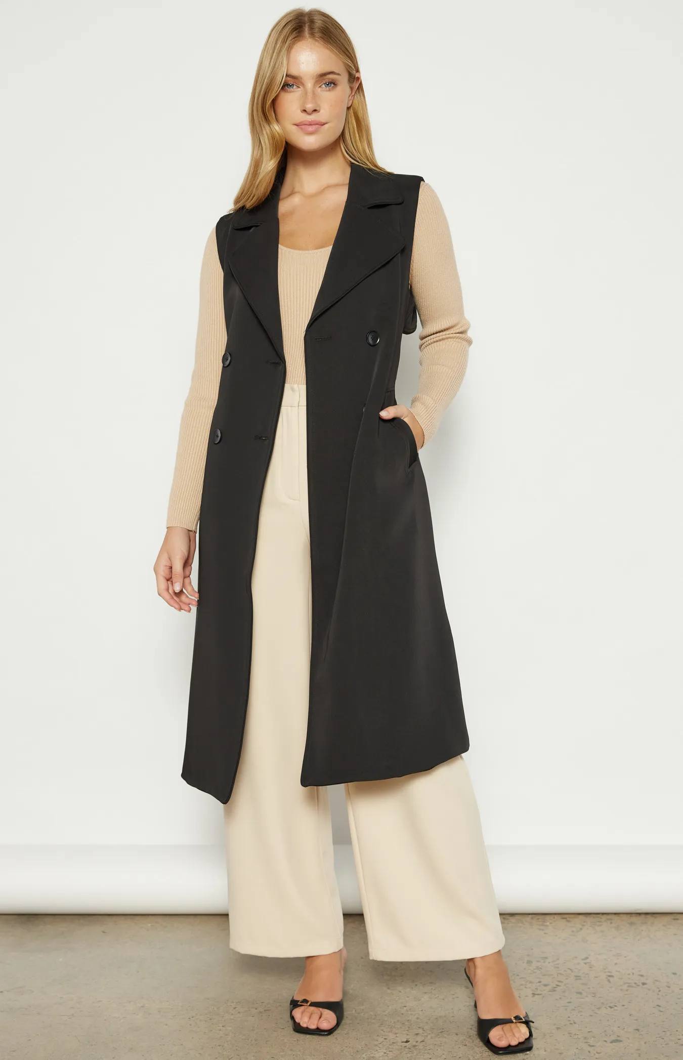 Contrast Stitching Longline Sleeveless Trench Coat (WJT228B)