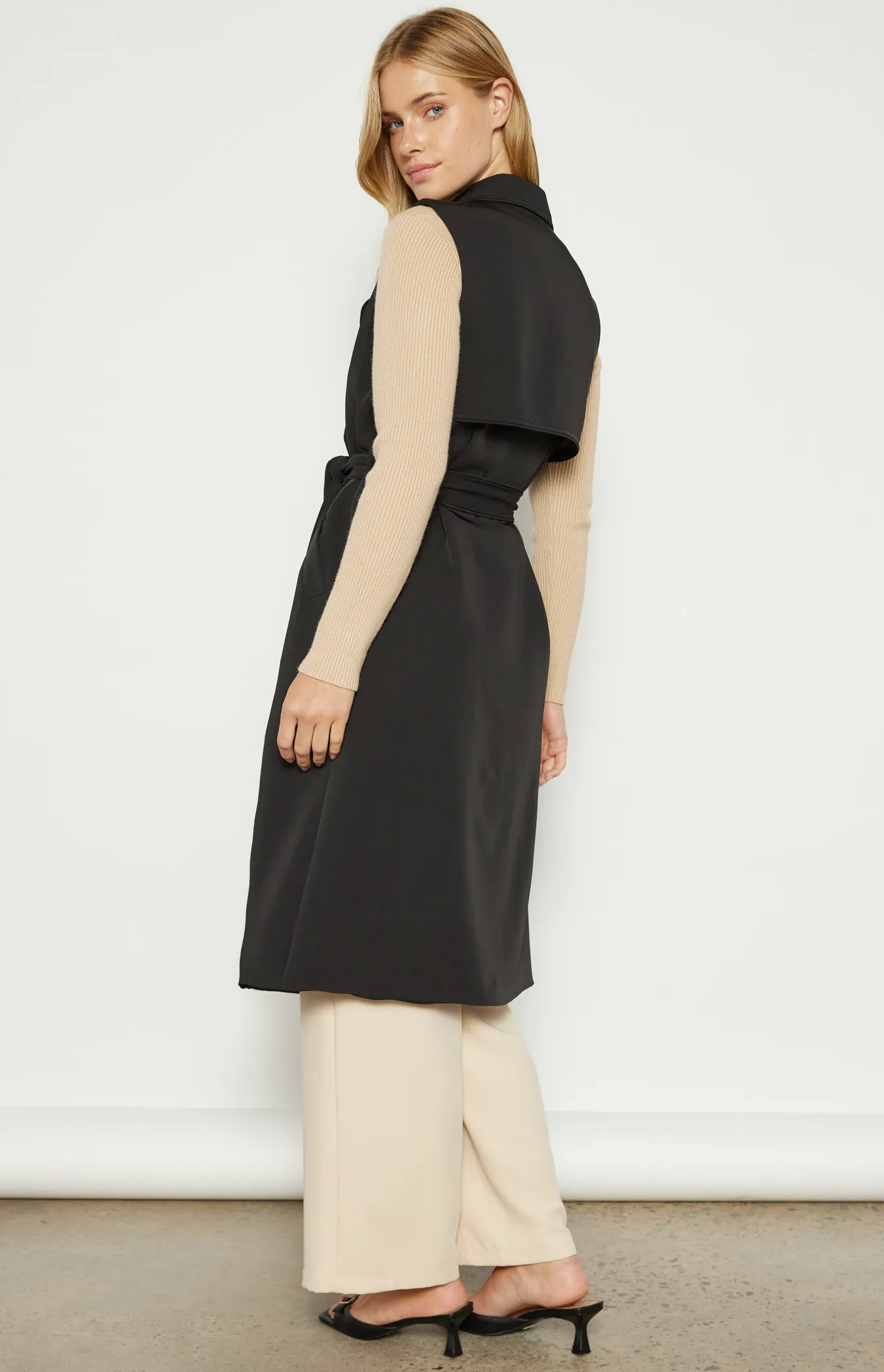 Contrast Stitching Longline Sleeveless Trench Coat (WJT228B)