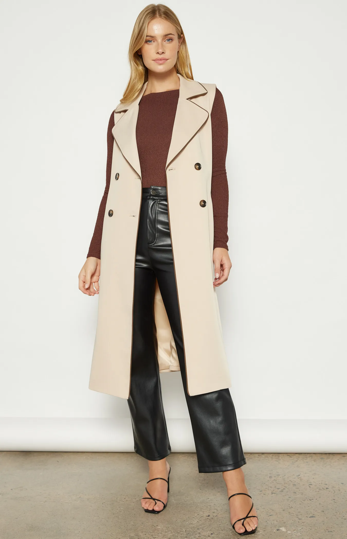 Contrast Stitching Longline Sleeveless Trench Coat (WJT228B)