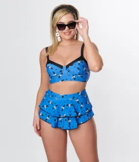 Corpse Bride x Unique Vintage Blue & Flying Skulls Marlene Crop Swim Top