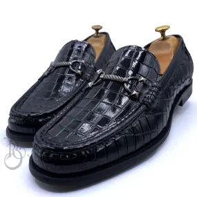 Cracked Black Wetlook Horsebit Loafers - Shop Now!