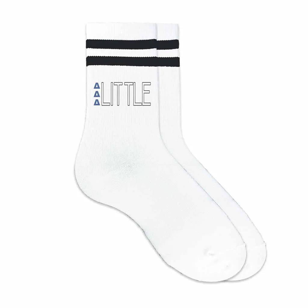 Delta Delta Delta Sorority Big and Little Greek Letters Striped Cotton Crew Socks.