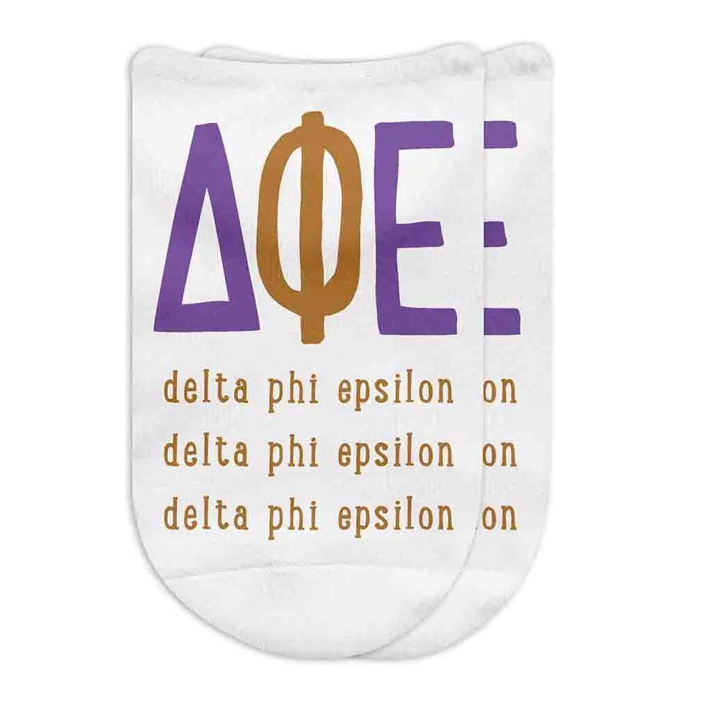 Delta Phi Epsilon No Show Socks with Large Greek Letters - Shop Now