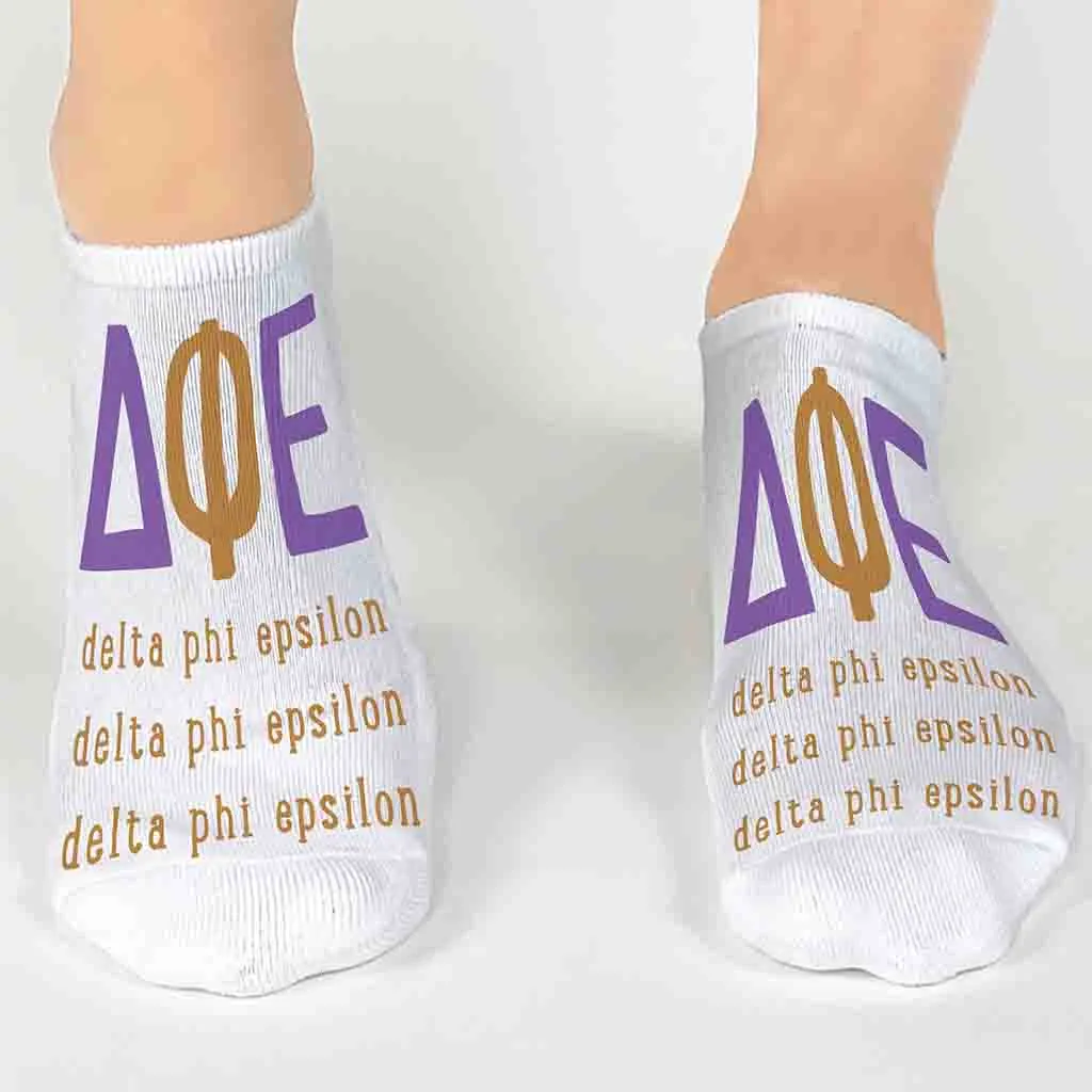 Delta Phi Epsilon No Show Socks with Large Greek Letters - Shop Now