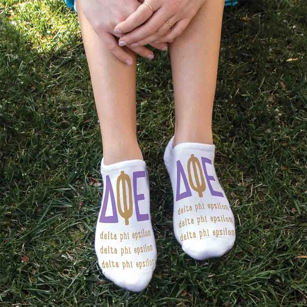 Delta Phi Epsilon No Show Socks with Large Greek Letters - Shop Now