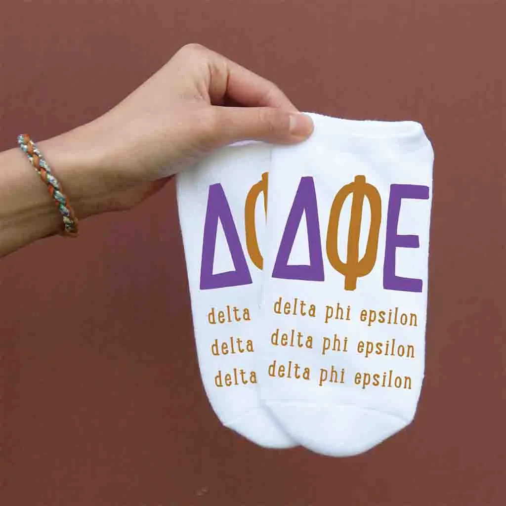 Delta Phi Epsilon No Show Socks with Large Greek Letters - Shop Now