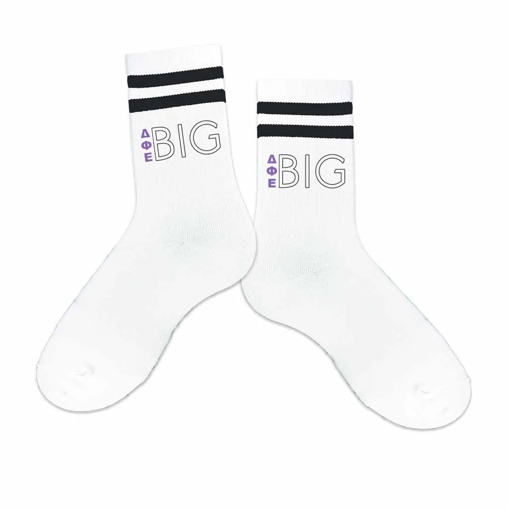 Delta Phi Epsilon Sorority Striped Cotton Crew Socks with Greek Letters - Big and Little Socks