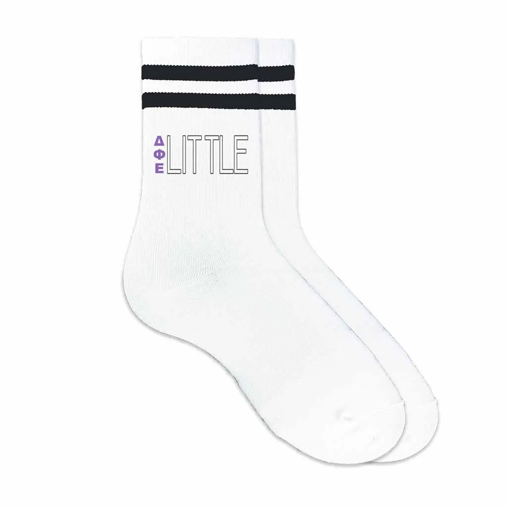 Delta Phi Epsilon Sorority Striped Cotton Crew Socks with Greek Letters - Big and Little Socks