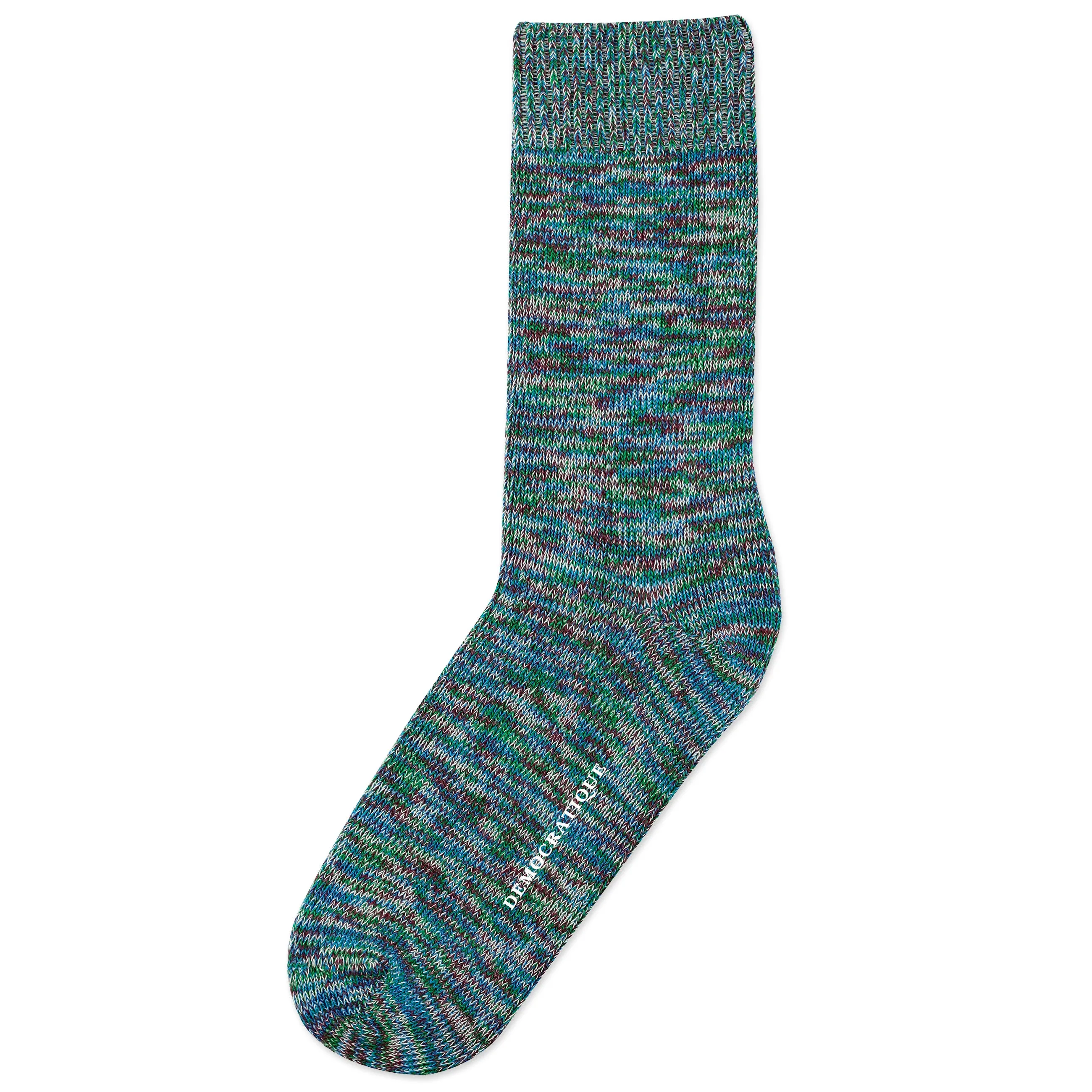 Democratic Socks - Relax Chunky Flat Knit - Supermelange - Adams Blue - Dark Ocean Blue - Off White - Grass Green