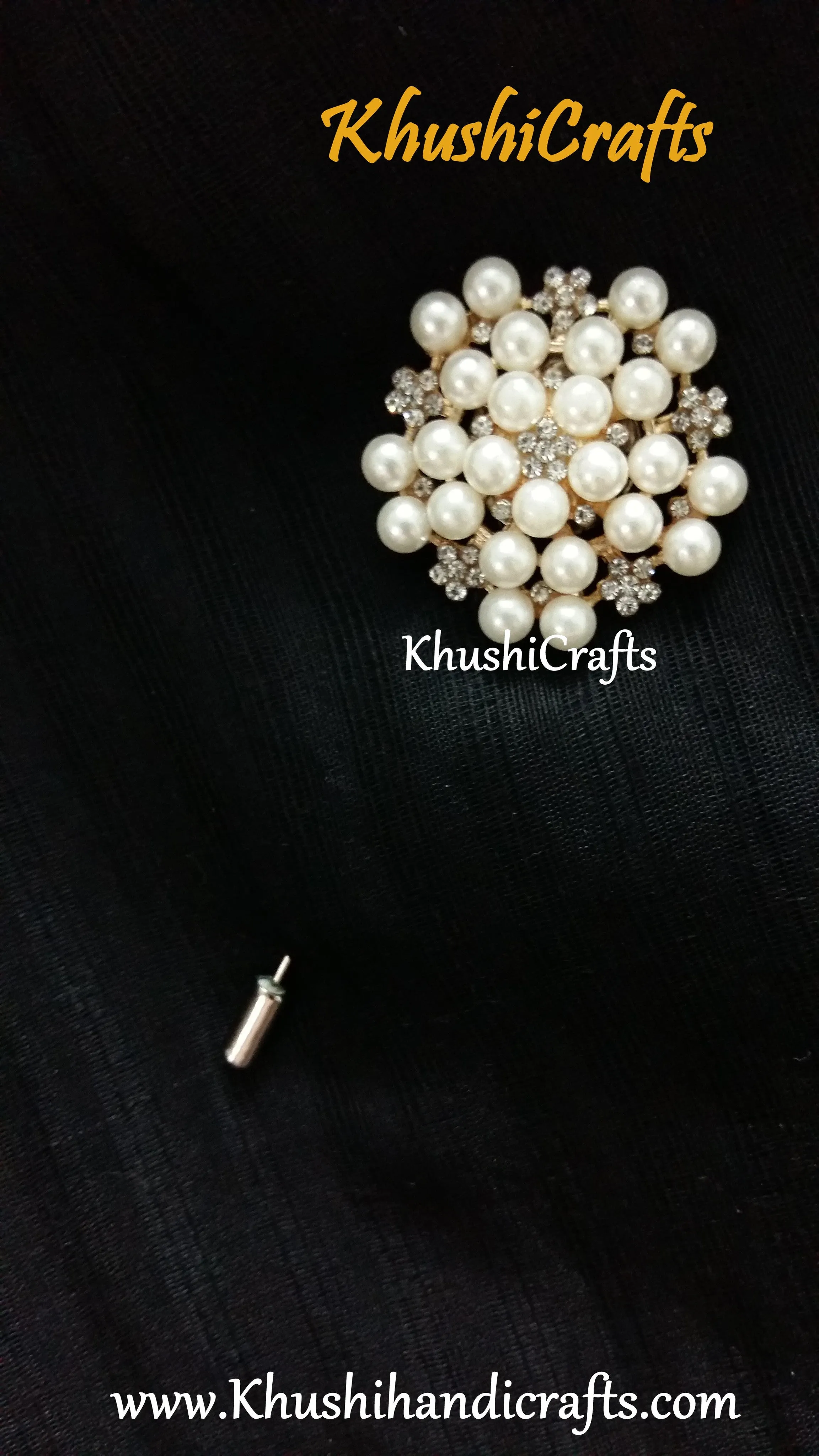 Designer Pearl and Rhinestone Saree Brooch