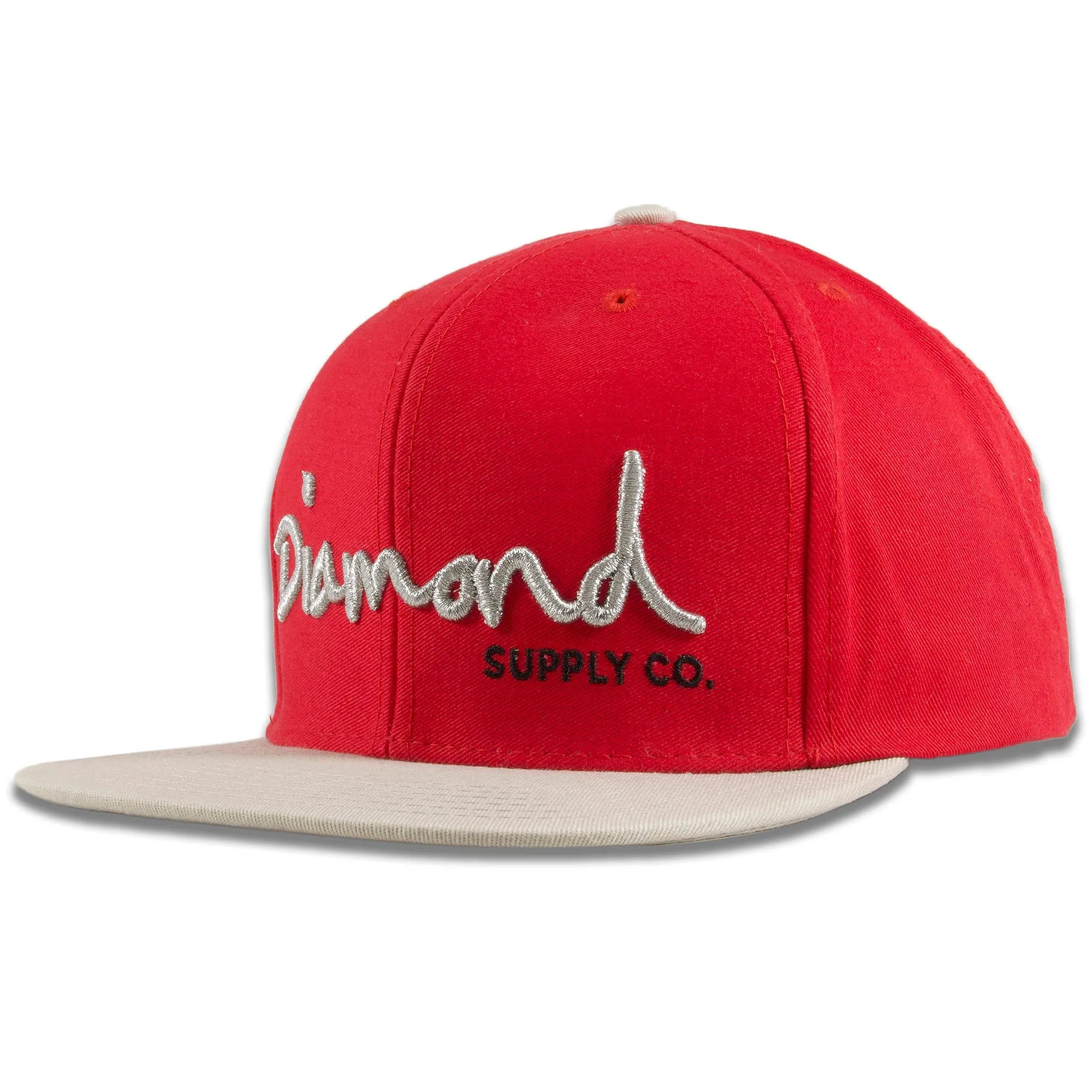 Diamond Supply Co Red on Gray Snapback Hat