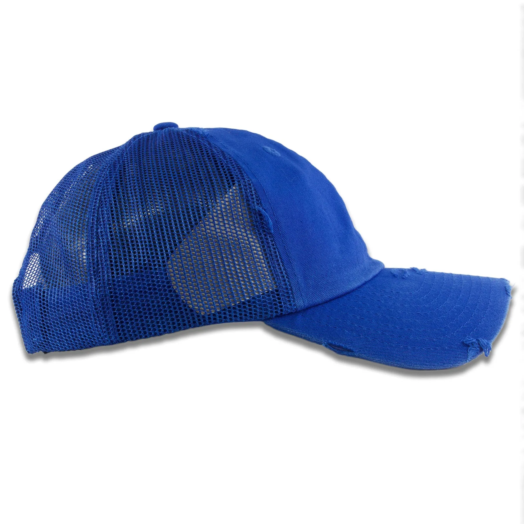 Distressed Mesh-Back Royal Blue Dad Hat with Tucker Snapback - Shop Now