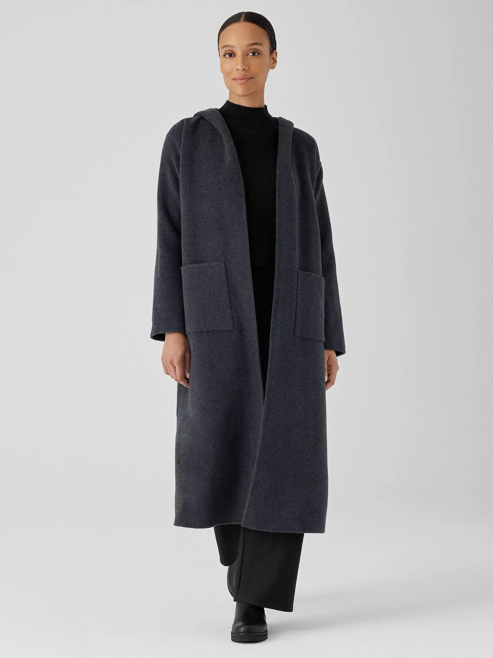 Double-face wool cloud hooded coat