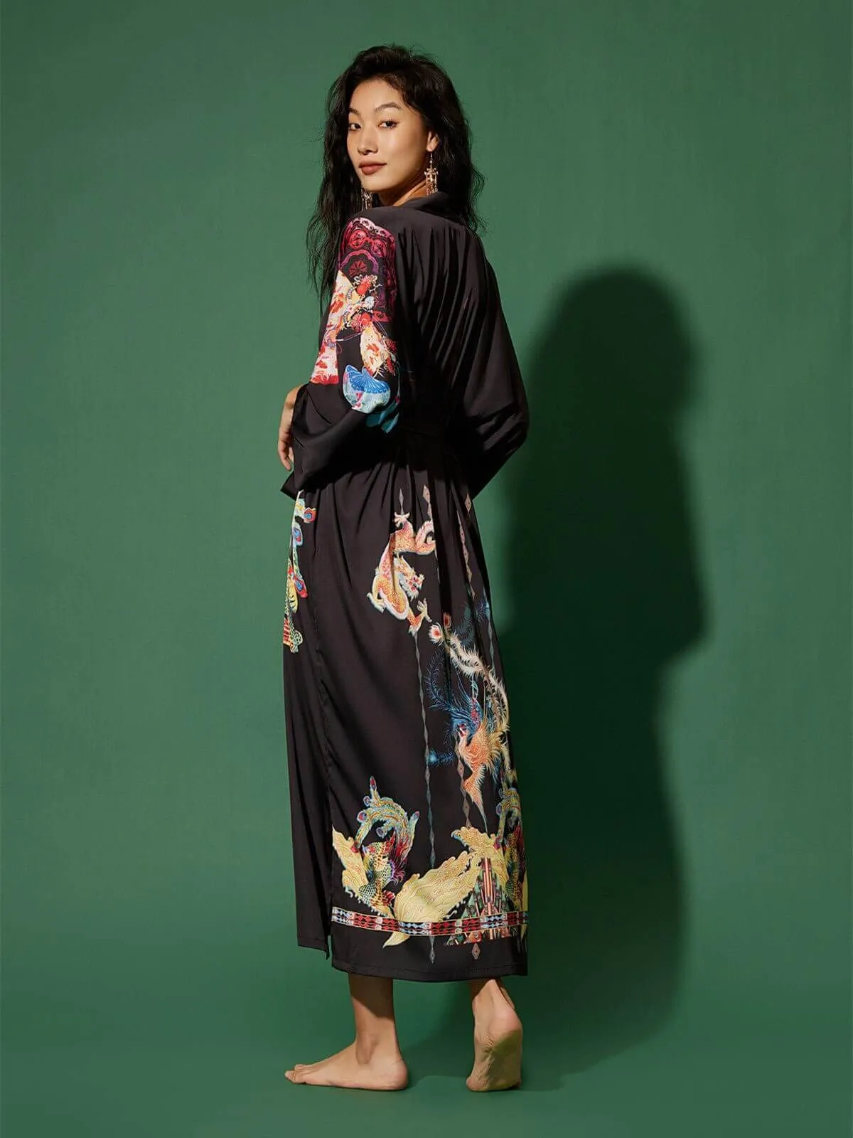 Dragon Phoenix Kimono Robe - Traditional Asian Inspired Dress for Men and Women, Perfect for Weddings and Special Occasions.