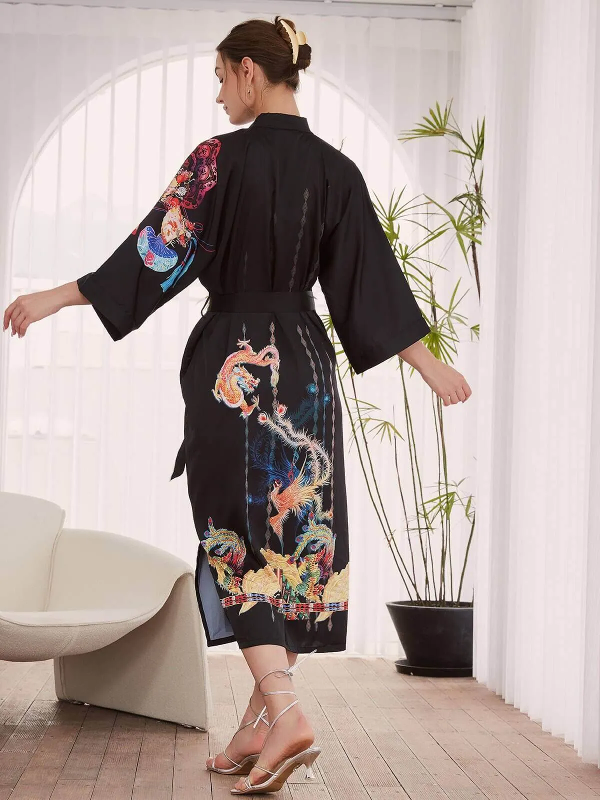 Dragon Phoenix Kimono Robe - Traditional Asian Inspired Dress for Men and Women, Perfect for Weddings and Special Occasions.