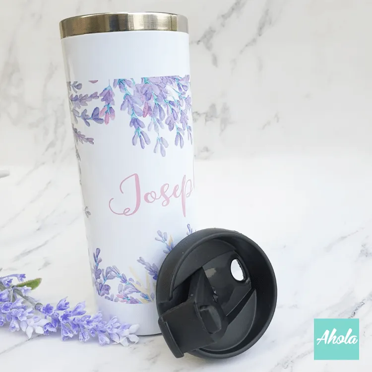 【Dreamy Lavender】 Engraved Stainless Steel Hot or Cold Coffee Cup 薰衣草不鏽鋼保冷/保温咖啡杯