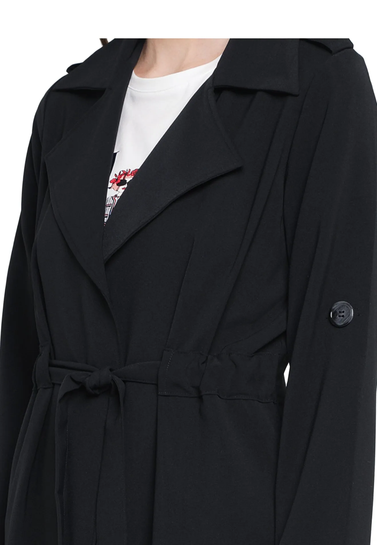 ELLE Apparel Lapel Collar Belted Trench Coat