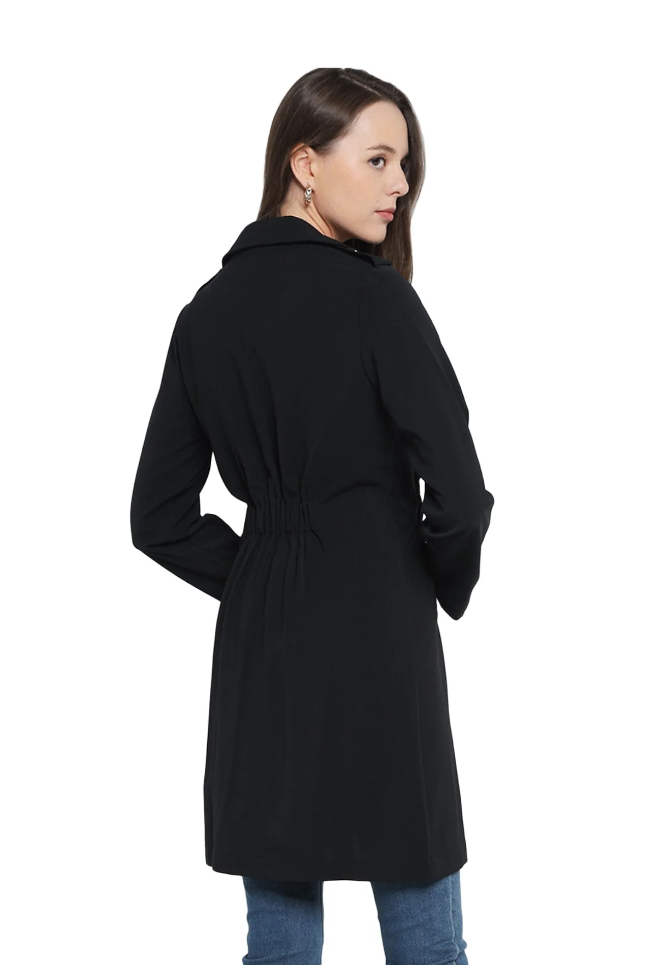 ELLE Apparel Lapel Collar Belted Trench Coat