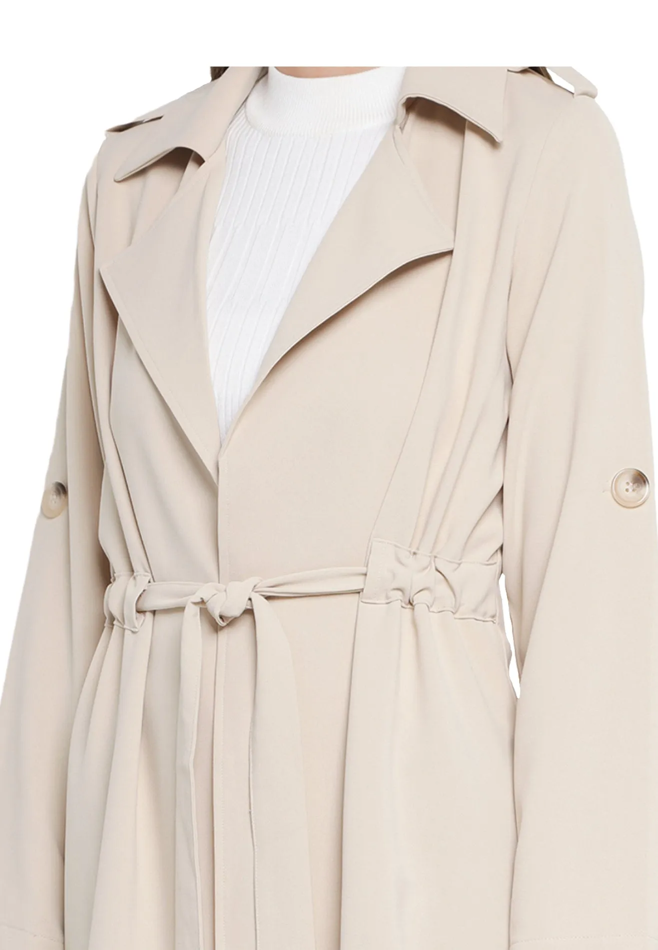 ELLE Apparel Lapel Collar Belted Trench Coat