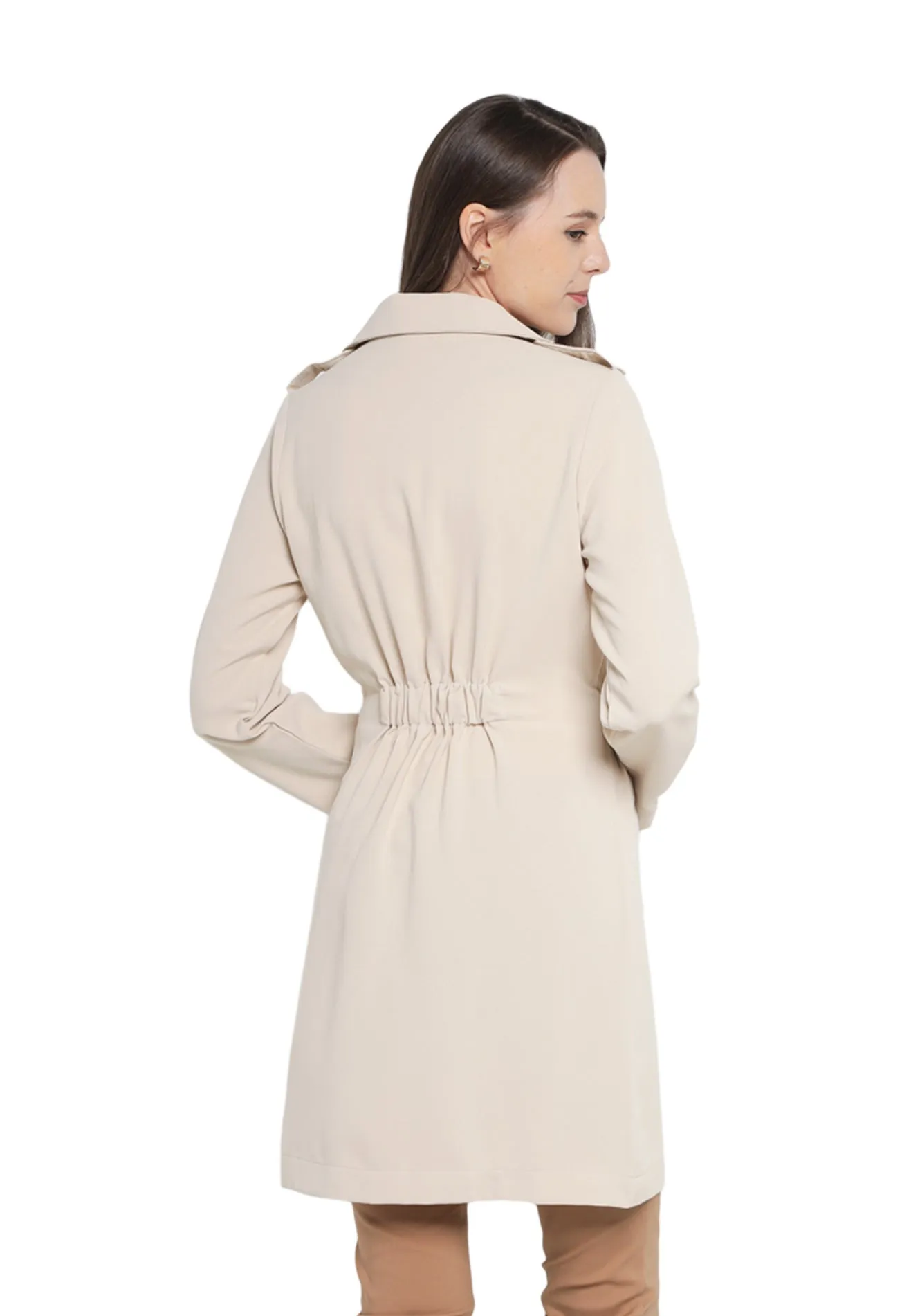 ELLE Apparel Lapel Collar Belted Trench Coat