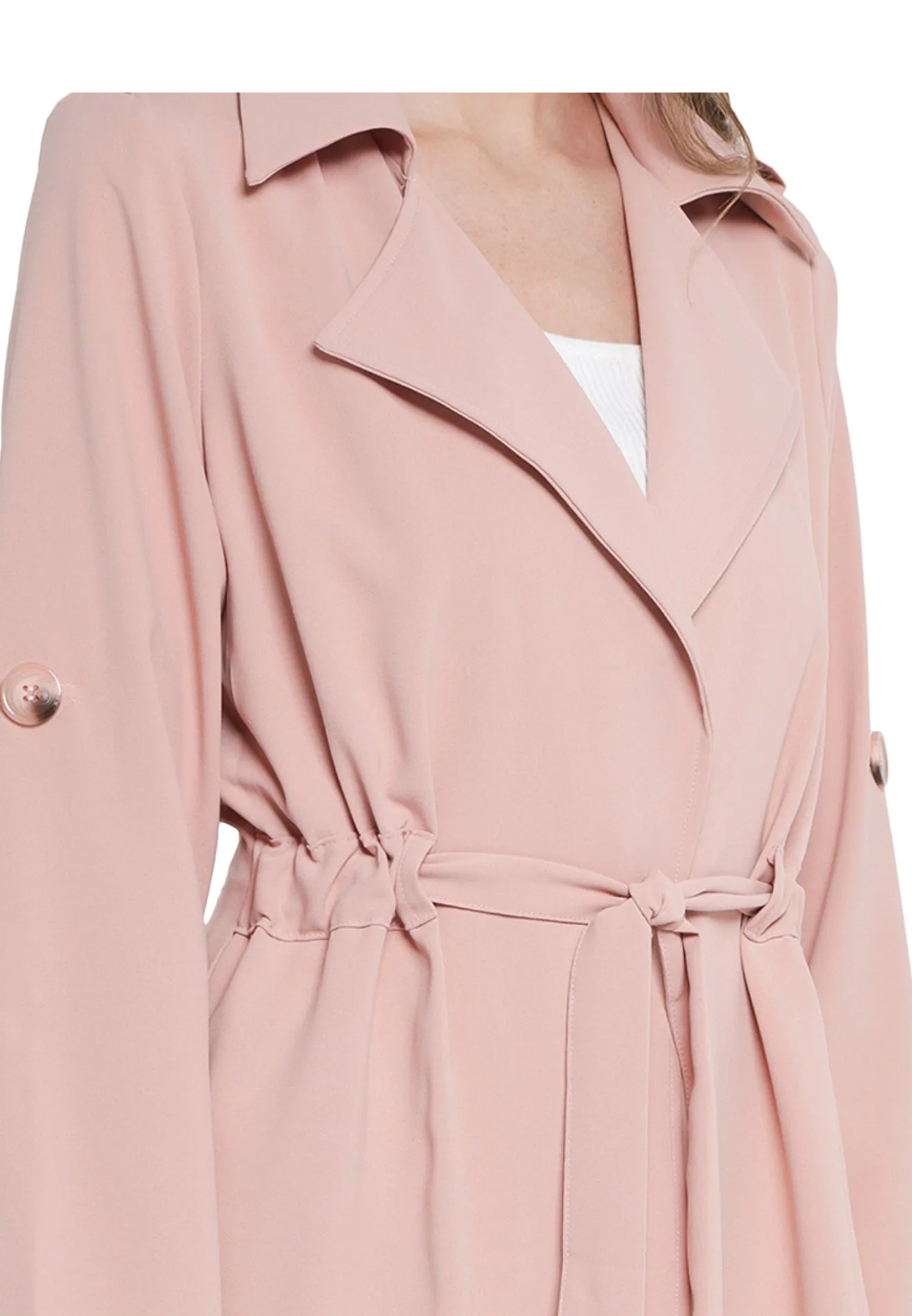 ELLE Apparel Lapel Collar Belted Trench Coat