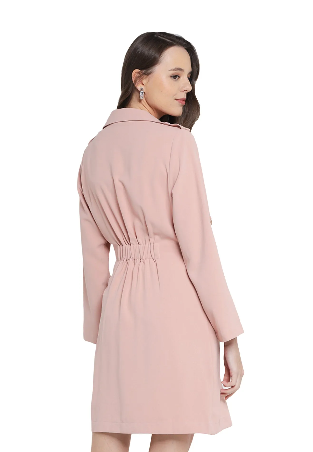 ELLE Apparel Lapel Collar Belted Trench Coat