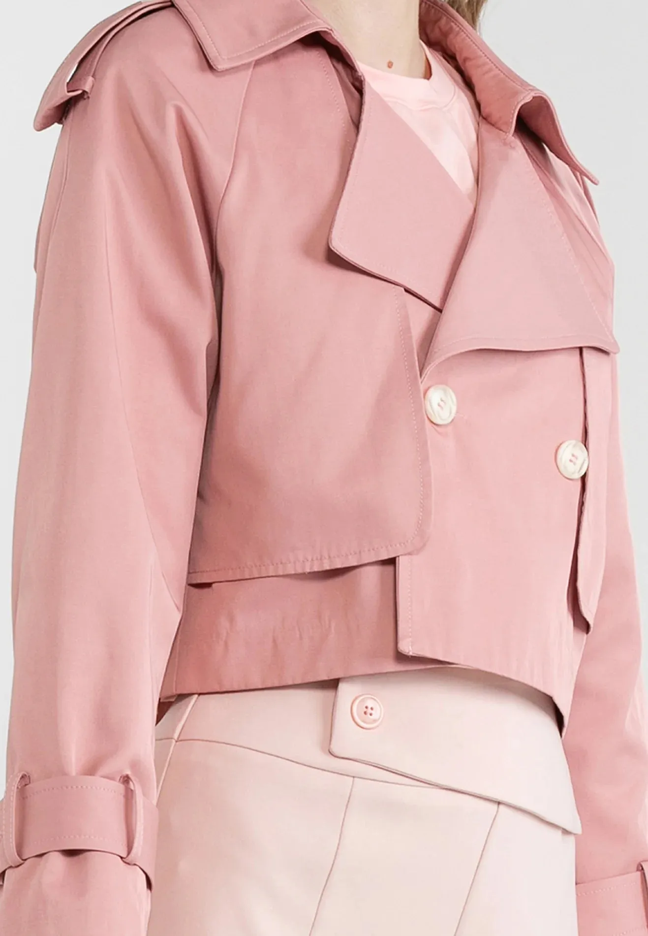 ELLE Cropped Trenchcoat with Buttoned Lapel