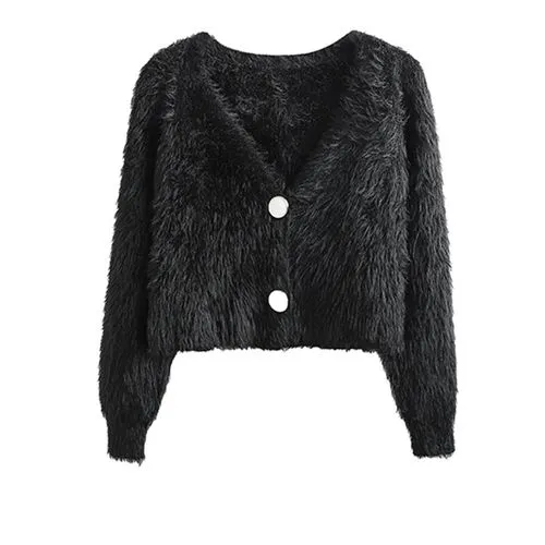 Fashion Solid Color Mink Fur V Neck Long Sleeve Regular Sleeve Coat