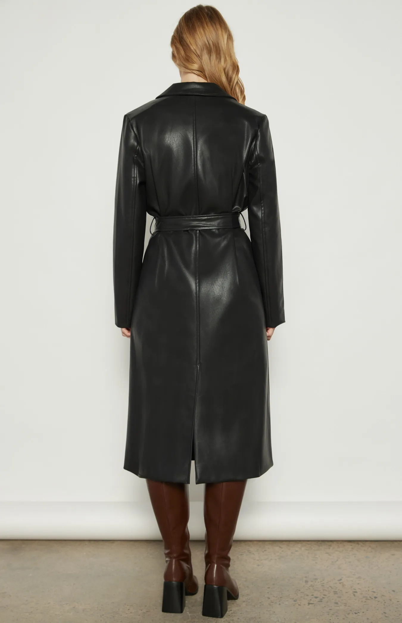 Faux Leather Longline Coat with Belt (WJT233A)