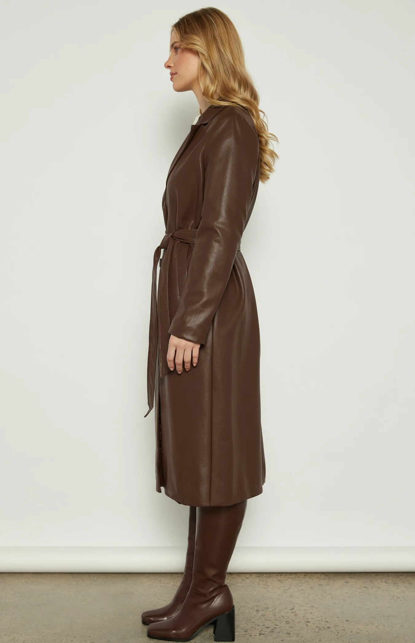 Faux Leather Longline Coat with Belt (WJT233A)