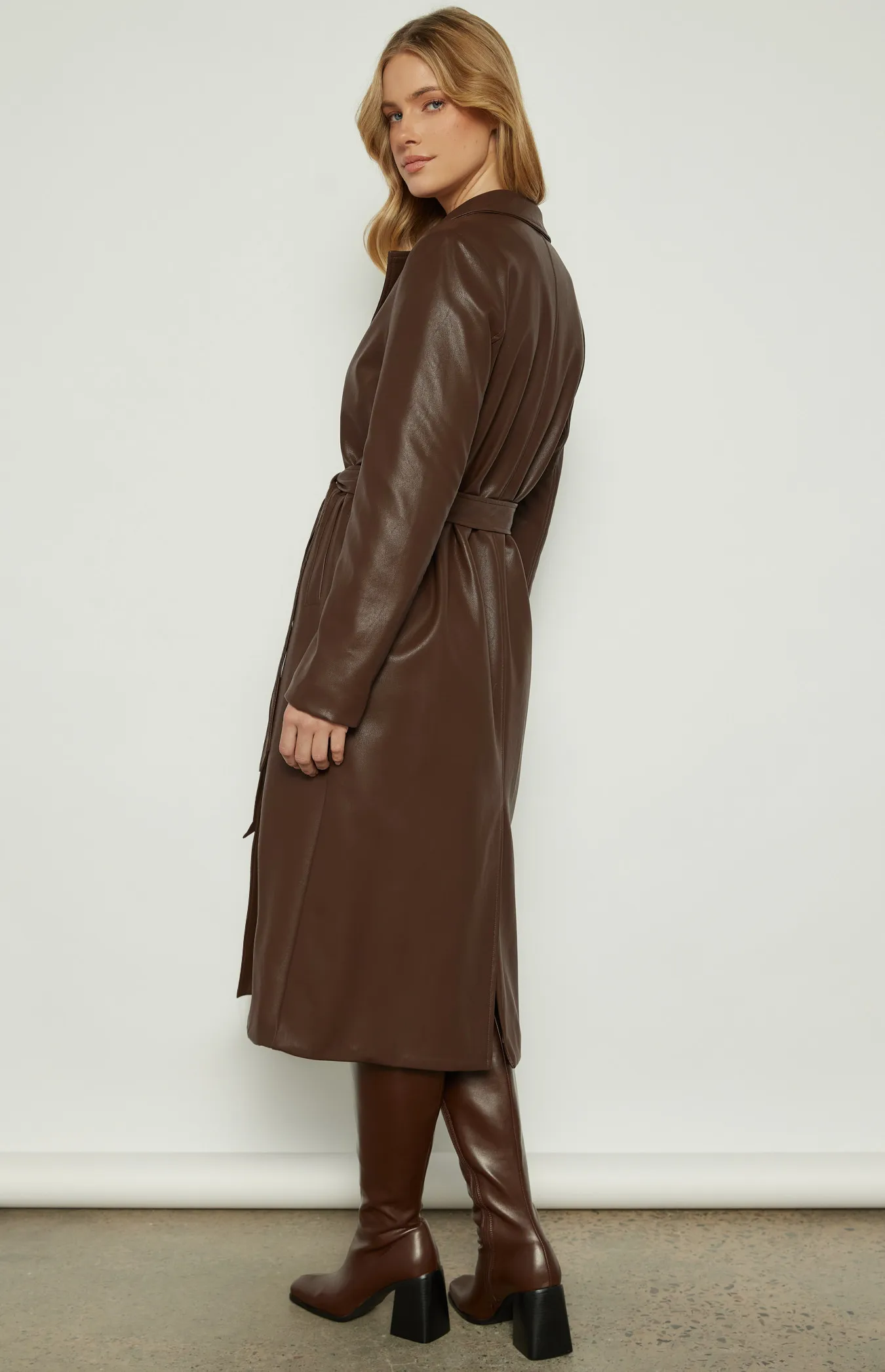 Faux Leather Longline Coat with Belt (WJT233A)