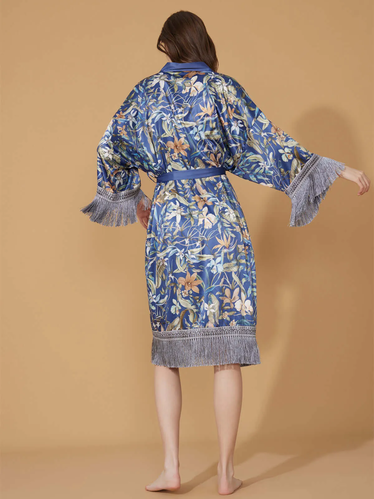 Floral Kimono Robe with Tassels