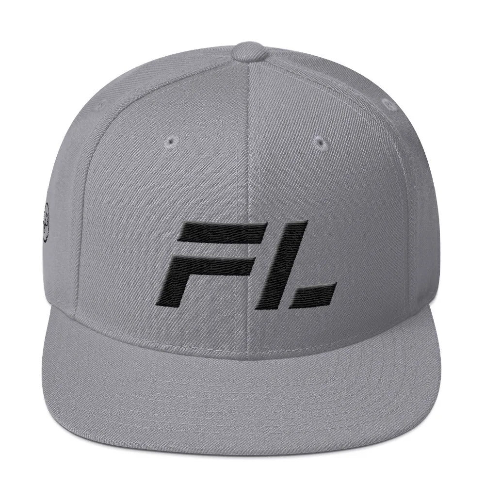 Florida flat brim hat with black embroidery, available in various hat colors - Shop now.