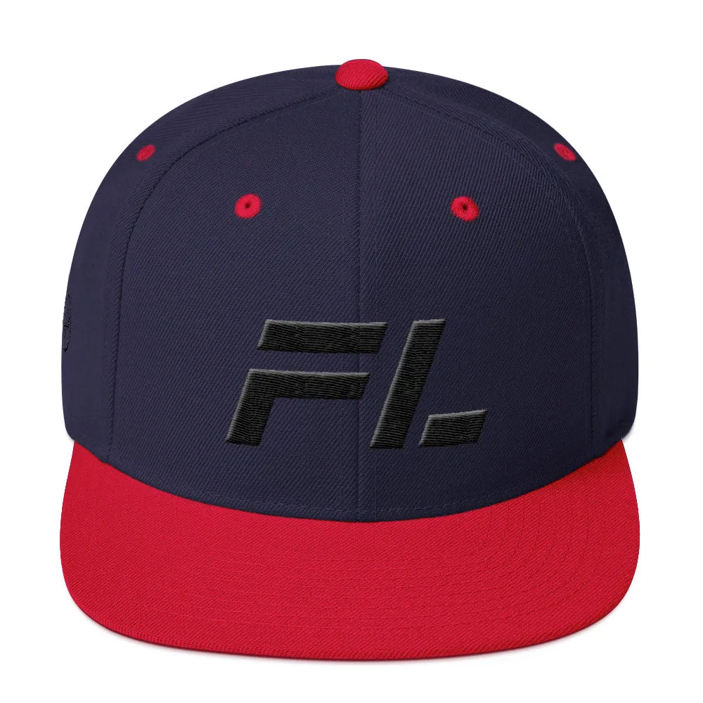 Florida flat brim hat with black embroidery, available in various hat colors - Shop now.