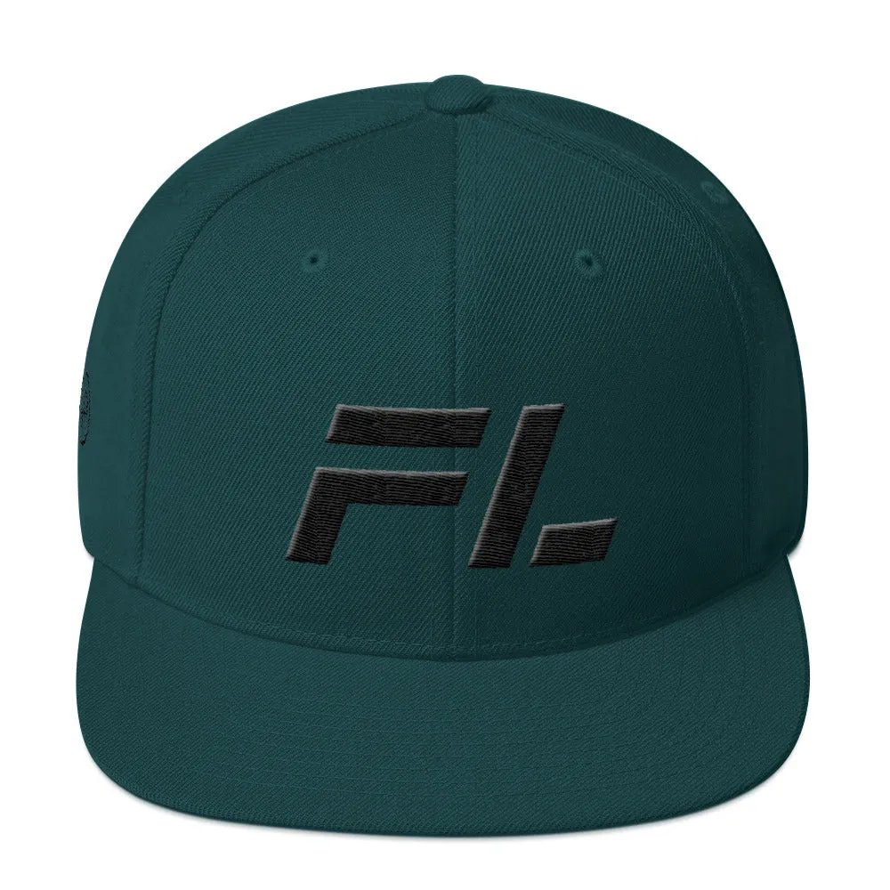 Florida flat brim hat with black embroidery, available in various hat colors - Shop now.