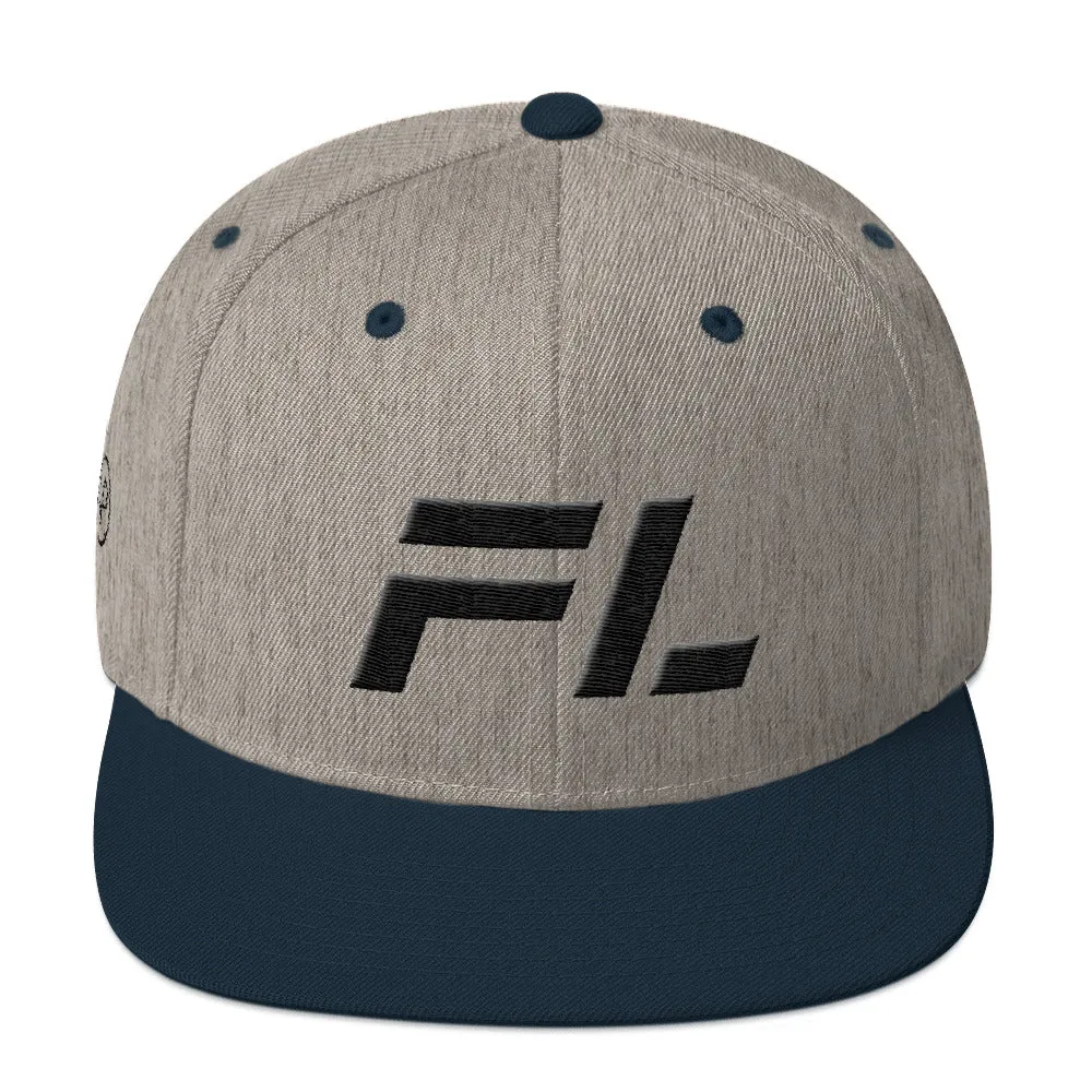 Florida flat brim hat with black embroidery, available in various hat colors - Shop now.