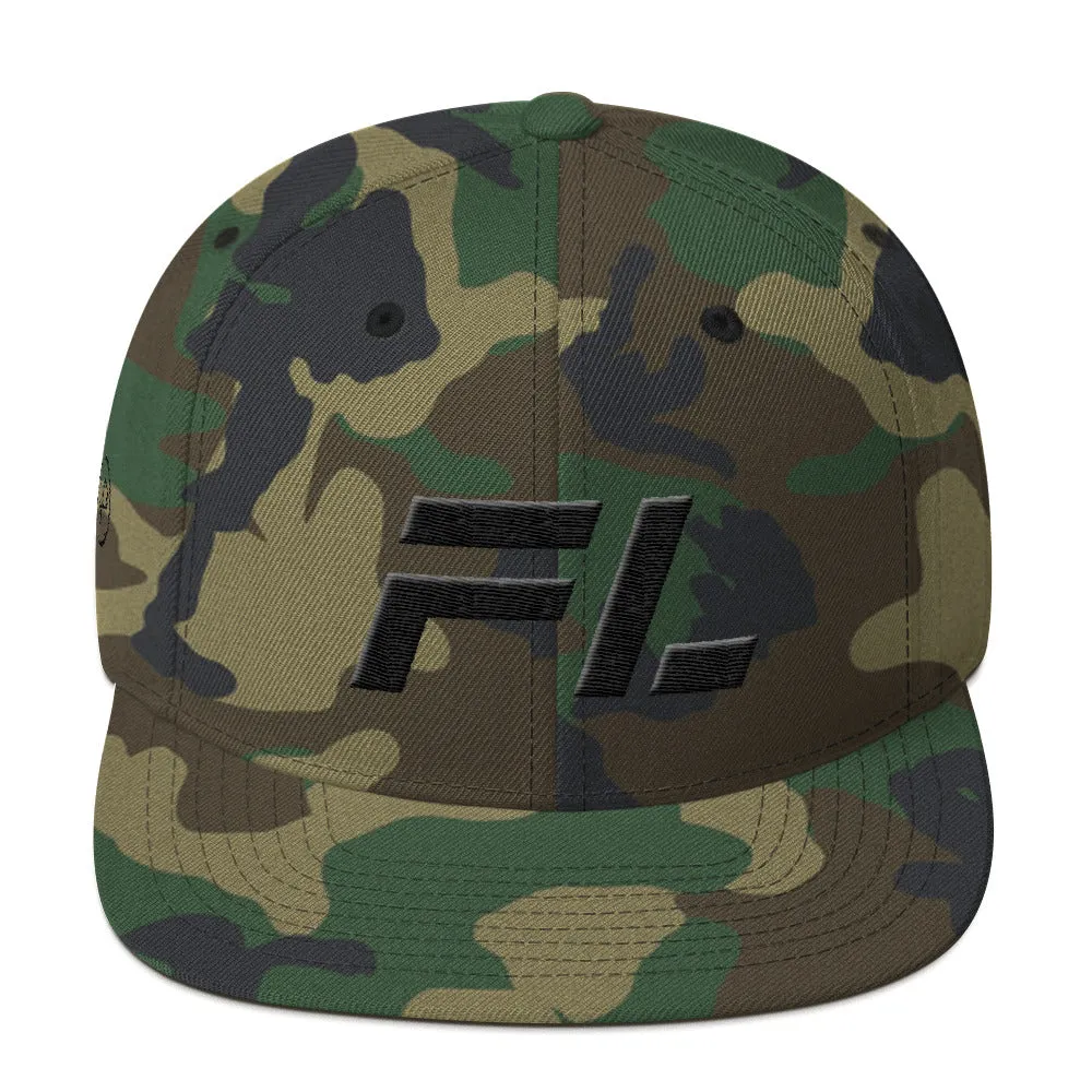 Florida flat brim hat with black embroidery, available in various hat colors - Shop now.