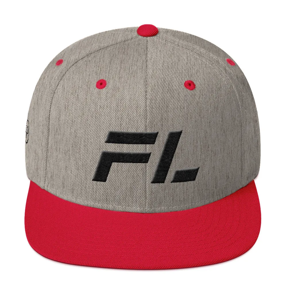 Florida flat brim hat with black embroidery, available in various hat colors - Shop now.