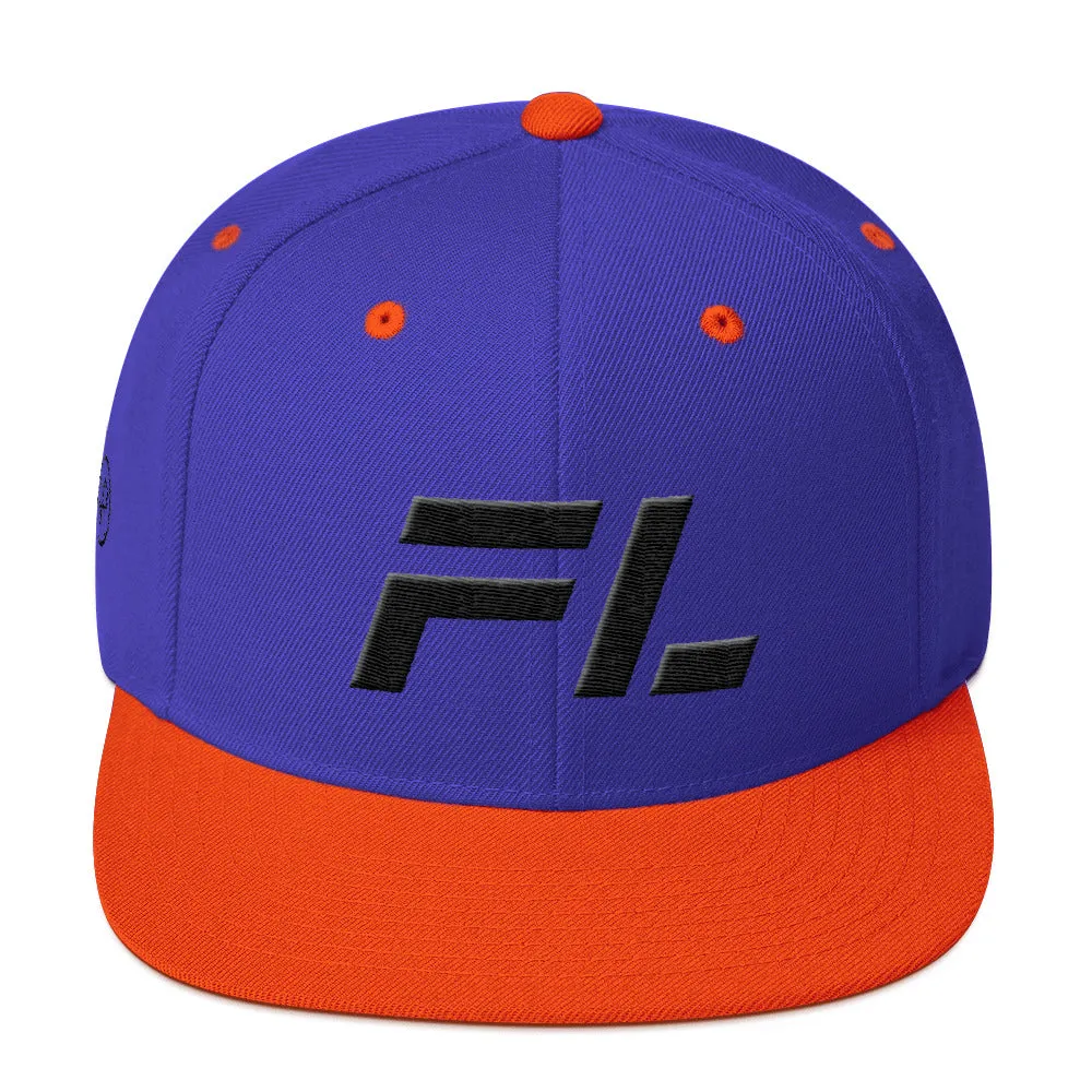 Florida flat brim hat with black embroidery, available in various hat colors - Shop now.