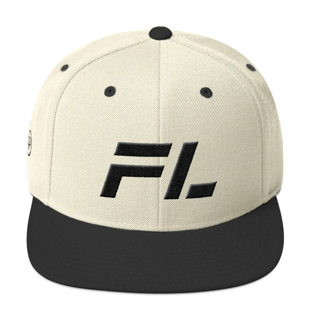 Florida flat brim hat with black embroidery, available in various hat colors - Shop now.