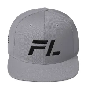 Florida flat brim hat with black embroidery, available in various hat colors - Shop now.