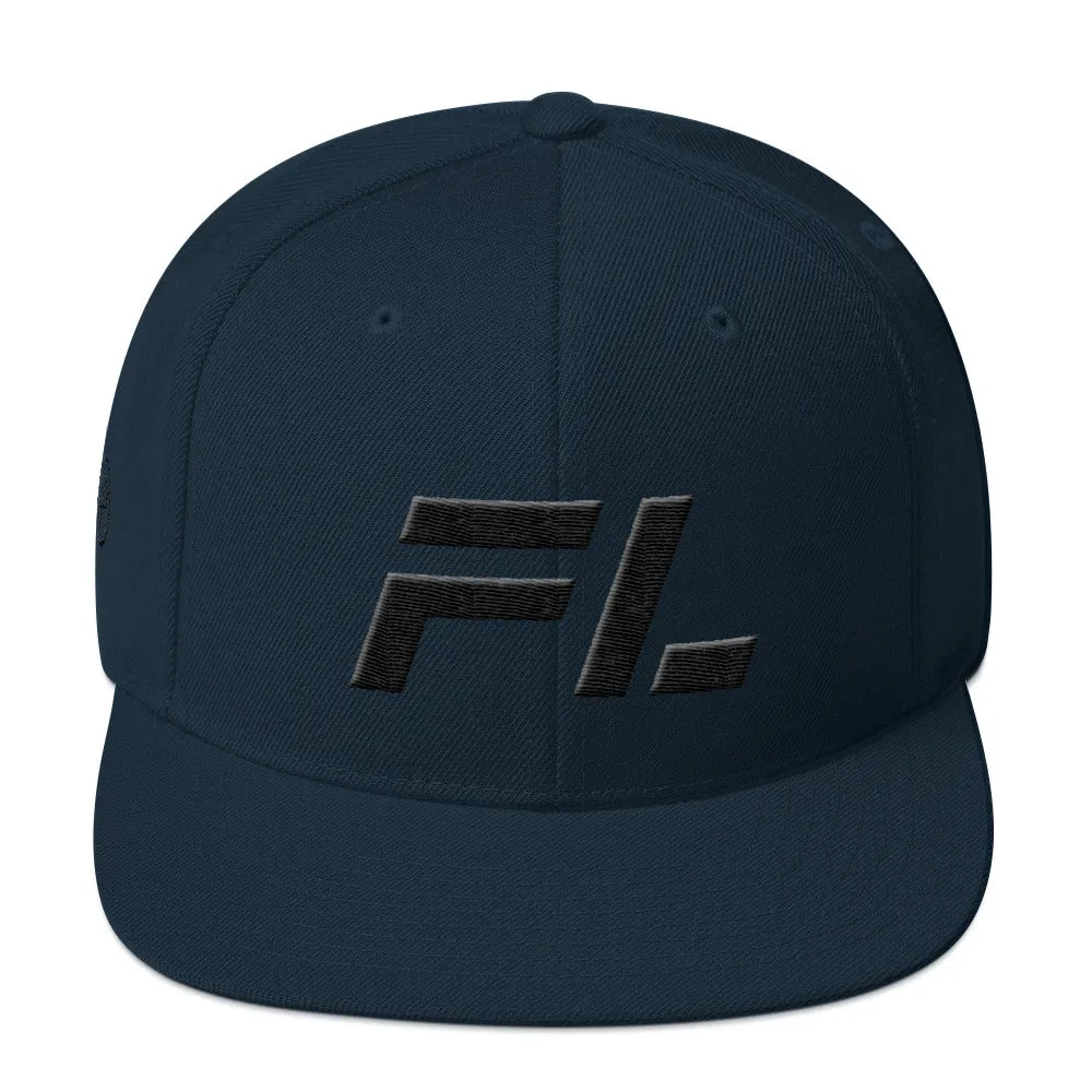 Florida flat brim hat with black embroidery, available in various hat colors - Shop now.