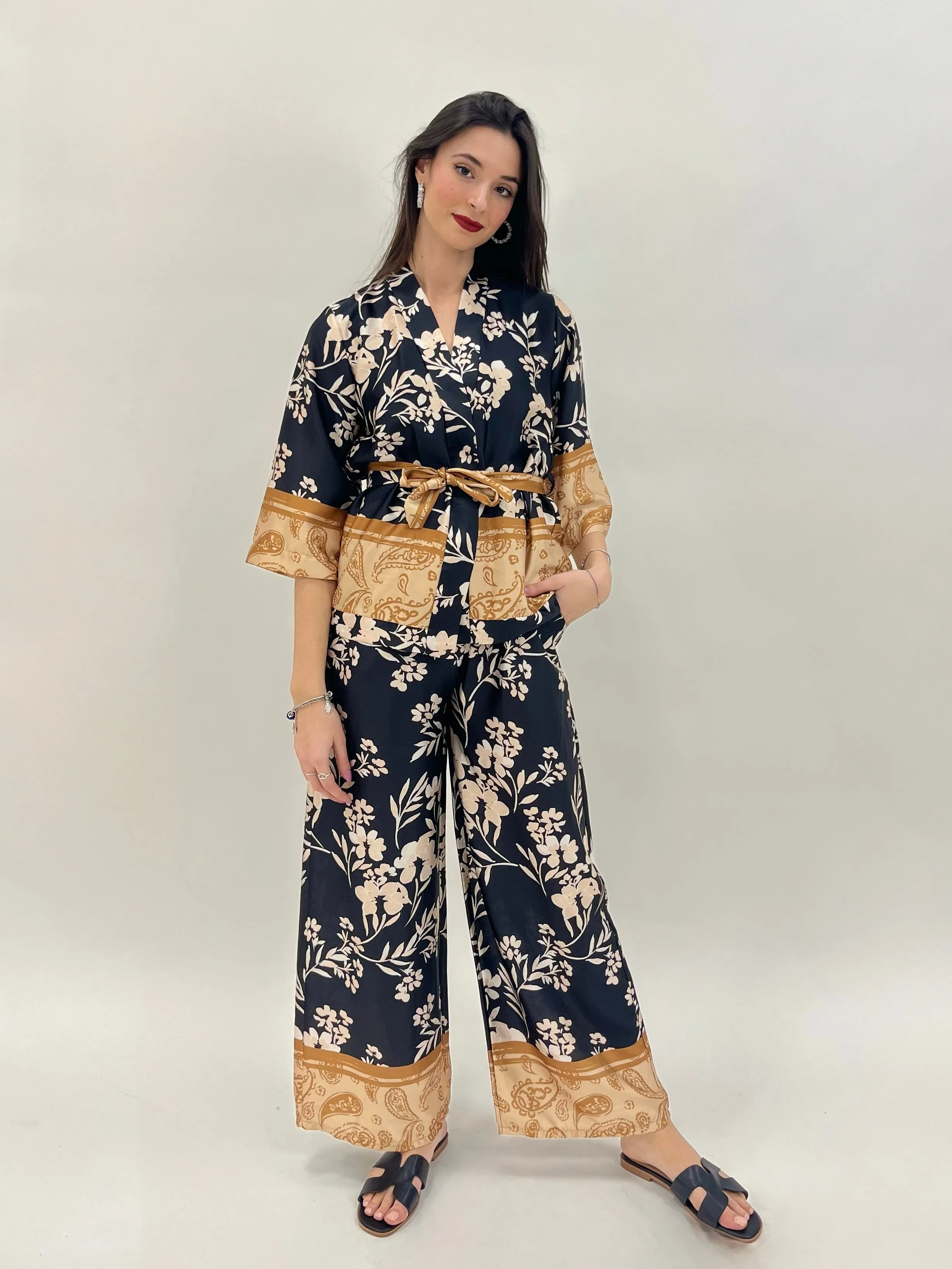 Full-length kimono pants