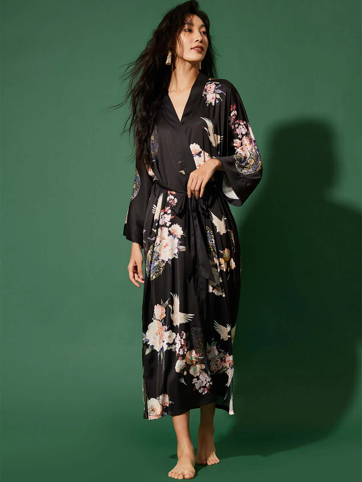 Garden Crane Black Kimono Robe | Buy Online Now