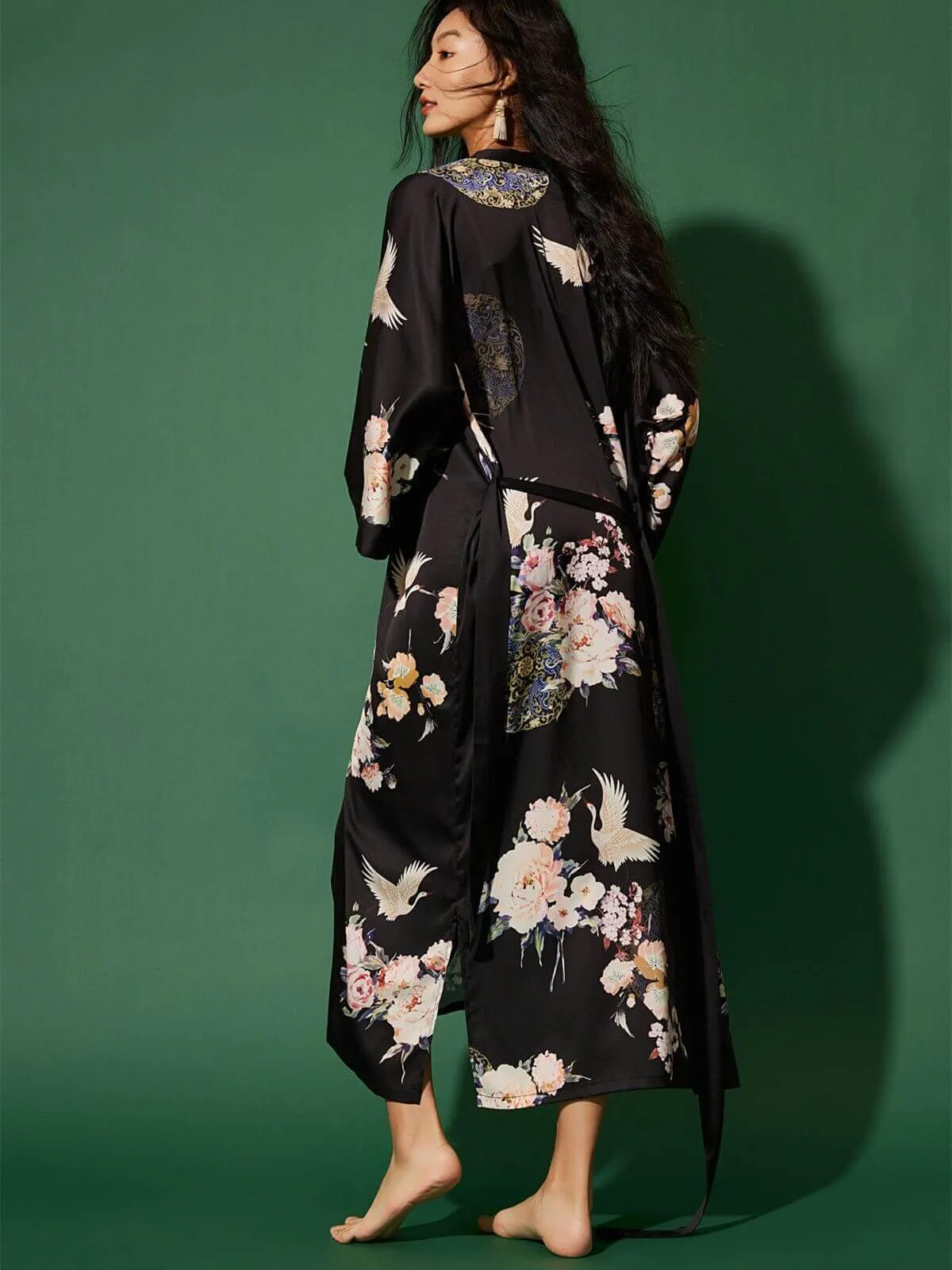 Garden Crane Black Kimono Robe | Buy Online Now